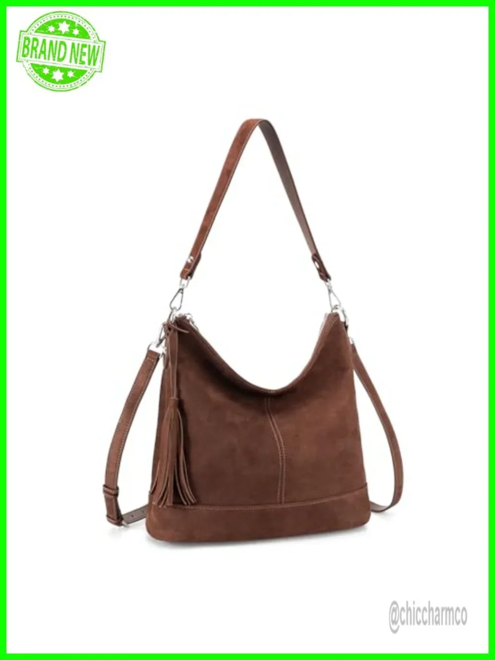 Genuine Leather Hobo Crossbody Bag with Fringe, Soft Suede Leather Shoulder